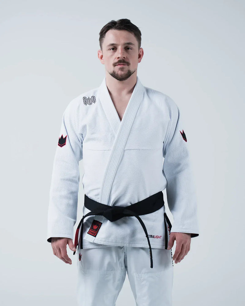Kingz Ultralight 2.0 BJJ Gi White - 420 GSM Pearl Weave Lightweight Competition Kimono Front View