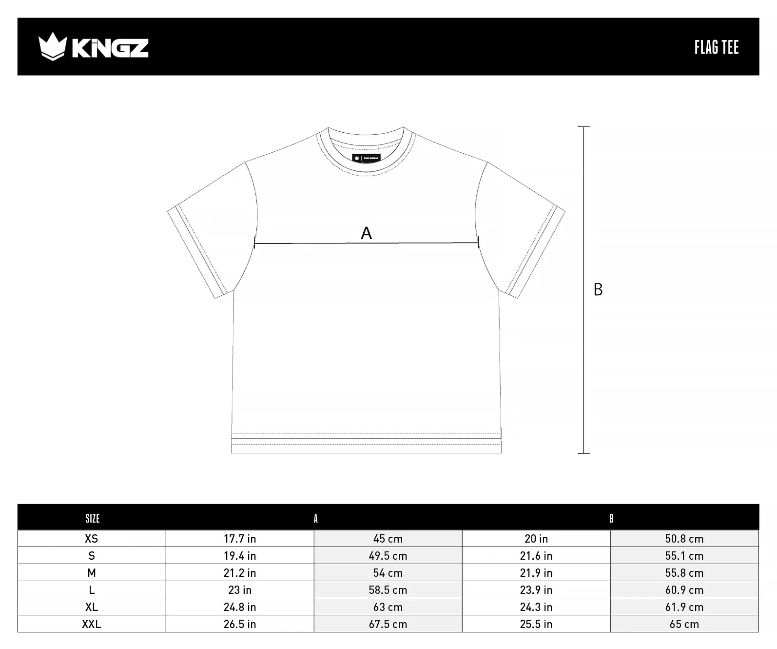 Kingz Flag Men's Tee size chart