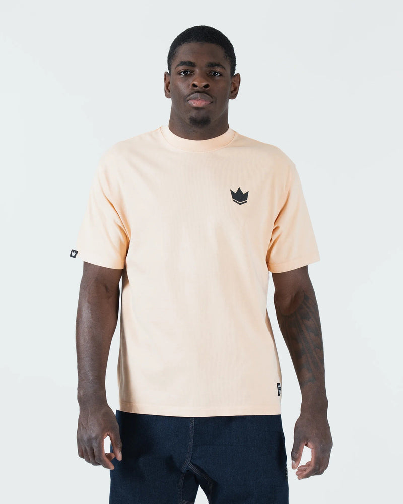 Kingz Jiu Jitsu Motion Tee - Front View - Crown Logo Chest - Peach Pigment Dye BJJ Casual T-Shirt [color:Peach]