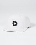 Kingz Crown Patch 5-Panel Strapback Hat White - Angled Front View Black Circular Crown Patch Centered Natural White Fabric Adjustable Strap Casual BJJ Training Hat [color:White]