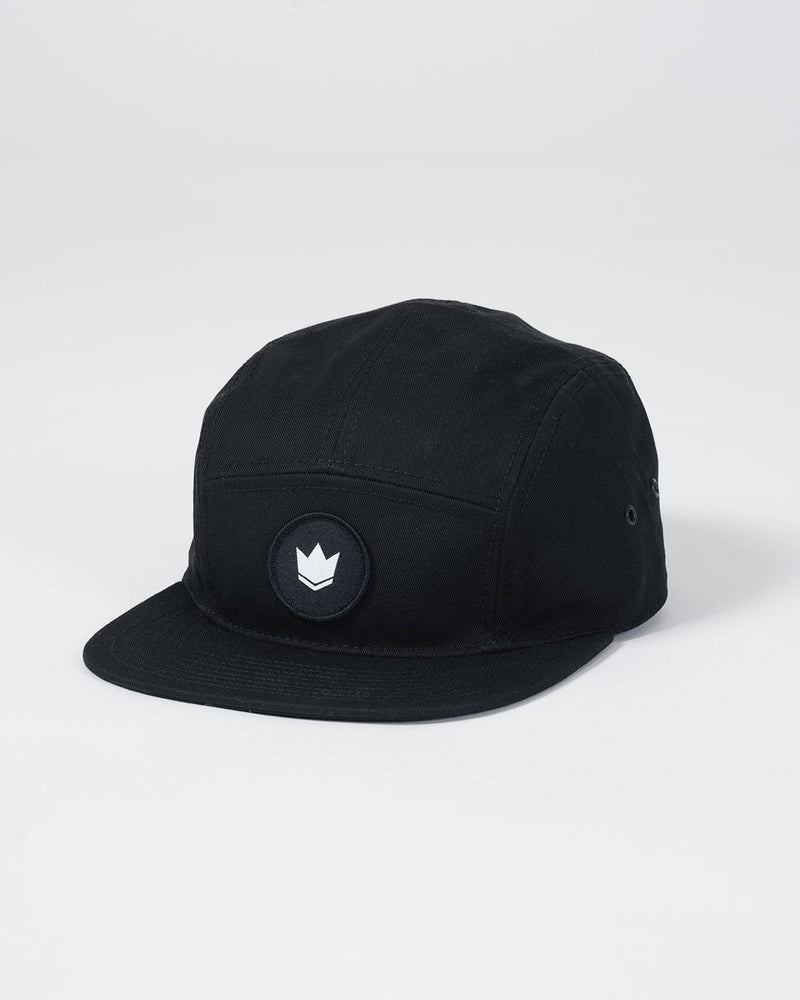 Kingz Crown Patch Strapback Hat - Black - Angled Front View Black Hat White Crown Badge Center Panel Ventilation Eyelets Adjustable Strap Casual BJJ Training Apparel [color:Black]