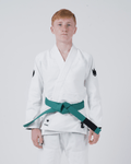 Kingz The ONE V2 Kids BJJ Gi White - Front View Young Athlete Black Crown Shoulder Patches KINGZ Logo Lapel Classic Fit Durable Fabric BJJ Gi Training Martial Arts [color:White]