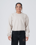 Kingz Script Women's Crewneck - Front Worn View - Balloon Sleeve Cropped Fit - French Oak - Women's BJJ Crewneck [color:French Oak]