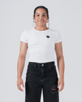 Kingz Kore Women's Baby Tee - Worn View - Crown Chest Logo Fitted Front - White Women's BJJ Tee [color:White]