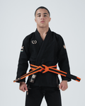 Kingz Players Special Limited Edition Youth Gi White - Full Body Front View Male Athlete Gold Crown Shoulder Embroidery Orange Black Belt Contrast Stitching Premium Fabric BJJ Gi Training [color:White]
