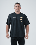 Kingz Player Special Tee - Front View - Gold Lotus Crown and Script Chest Graphics Tainan Dalpra - Black BJJ Tee [color:Black]