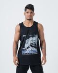 Kingz Be Fluid Tank Black - Full Body Front View Male Athlete Ocean Wave Graphic Large BE FLUID Text Sleeveless Relaxed Fit Streetwear [color:Black]