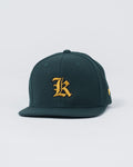 Kingz Shades Snapback Green - Front View Embroidered Gold "K" Logo Center Structured Crown Flat Brim Classic Fit Adjustable Snapback Closure BJJ Training Hat [color:Green]