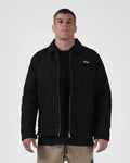 Kingz Mechanic Jacket Black - Front View Male Athlete Black Jacket Silver Zipper Kingz Script Logo Left Chest Casual Fit Outerwear BJJ Training [color:Black]