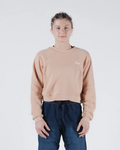 Kingz Type Women's Crop Sweater - Front Worn View - White Script Logo and Cropped Fit - Blush - Women's BJJ Crewneck