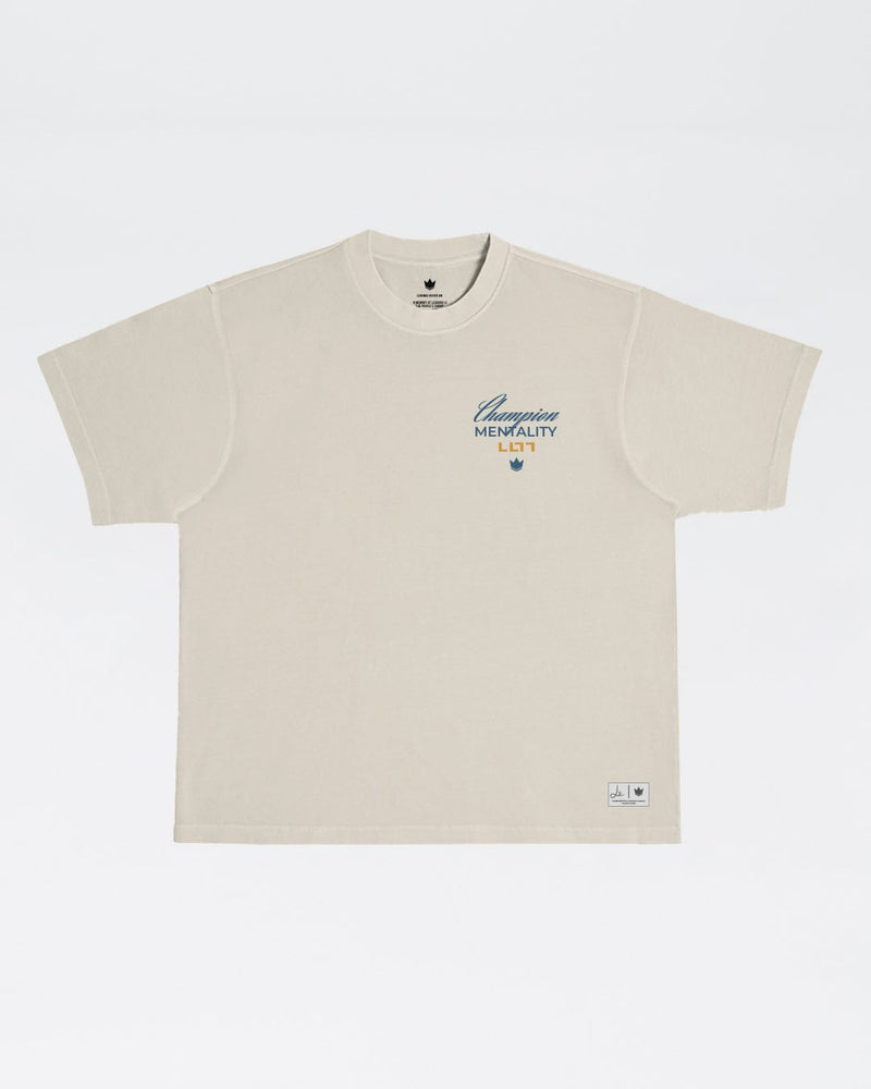 Kingz Leandro Lo Champion Tee - Flat Lay Front - Champion Mentality Chest Graphic - Natural BJJ Tribute Tee [color:French Oak]