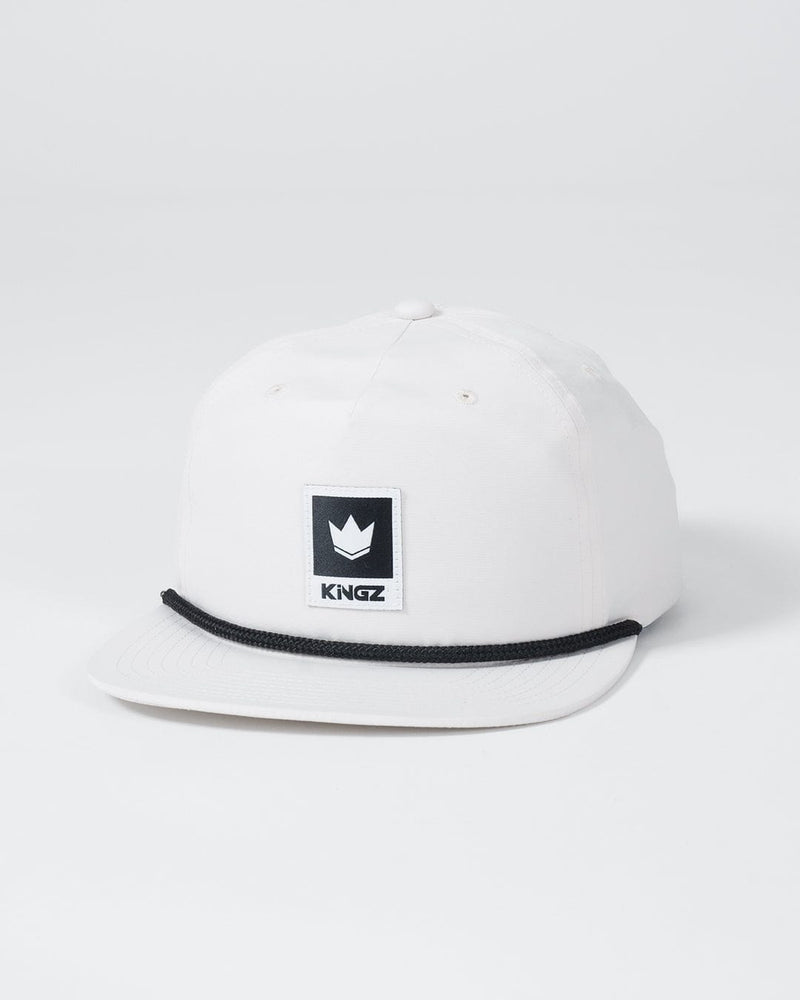 Kingz Original V2 Snapback - Natural - Front Angle View White Hat Black Crown Logo Front Panel Black Trim Snapback Closure BJJ Training Apparel [color:Black/White]