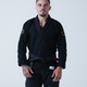 Kingz Legends Never Die Respect Gi in Black – full body front view on male model: black gi gold crown shoulder embroidery Kingz patch lower lapel