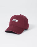 Kingz Slant Dad Hat - Maroon - Angled Front View KINGZ Text Patch Centered Maroon Cotton Curved Brim Casual Fit BJJ Training Apparel [color:Maroon]