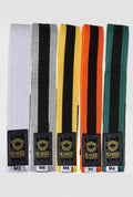 Kingz Kids Belts w/ Black Stripe - Gray, Yellow, Orange, Green Flat Lay Product Only - Black Stripe Center Kingz Crown Badge Label High Quality Cotton BJJ Rank Belts Training [color:Gray]