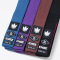 Kingz Gi Material Belt Assorted Colors - Close-Up Detail View Blue Purple Brown Black Crown Badge Kingz Logo Size A1 High Quality Cotton Texture BJJ Gi [color:Blue]