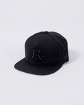 Kingz Old English K Snapback Black - Angled Front View Raised Embroidered Old English K Logo Black Crown Badge Flat Brim Minimalist Design Streetwear [color:Black]