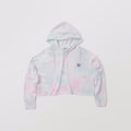 Kingz Empowered Crop Hoodie Pastel Tie-Dye - Flat Lay Product Only View Soft Pastel Blue Pink Tie-Dye Pattern Purple Crown Badge Left Chest Relaxed Fit Streetwear Hoodie